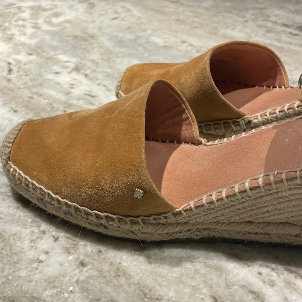 Kate Spade 8 Paloma Camel Tan Suede Studded Espadrille Wedges w/ Ankle Strap - Picture 7 of 9